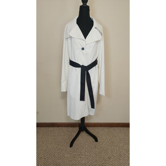 Dkny Jackets & Blazers - Donna Karen New York(DKNY) Womens XL White Black Lined Trench Coat Belted